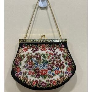 Needlepoint vintage tapestry floral handbag ornate frame
